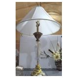 BRASS AND GLASS LAMP  34IN