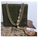 LEATHER TYPE HAND BAG AND COSTUME NECKLACE