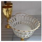 FOOTED CENTER PC AND RELISH PLATE, GOLDPLATED