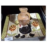 ROOSTER PLATTER, AND HANDLED OIL PITCHER