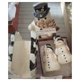 FITZ AND FLOYD HOLIDAY SNOWMAN, SANGO SALT AND