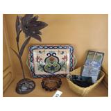 ASSORTED DECOR, ITALIAN PLATE, ARTGLASS TRAY, ASH