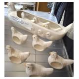 SET OF MARCHING GEESE CEARMIC NAPKIN RINGS WITH