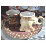 ELEPHANT MUGS AND PINEAPPLE PLATE