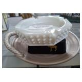 MILK GLASS ASH TRAY, CAMEL ASH TRAY