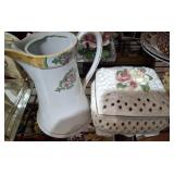 PORCELAIN NAPKIN BOX AND PITCHER
