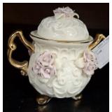 VINTAGE CRACKER BARREL 10K GOLD TRIM SUGAR BOWL