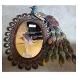 HANDPAINTED METAL PEACOCK WALL MIRROR 24IN