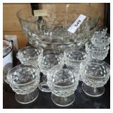1950S FOSTORIA PUNCH BOWL AND 12 GLASSES