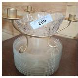 ETCHED GLASS BOWL, CANDELABRA STAND AND GLASS
