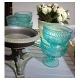 TURQUOISE STYLE FOOTED GLASS BOWLS, MISC