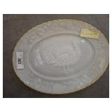 GOLD TRIM MILK GLASS TURKEY PLATTER