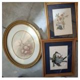 ASSORTED FRAMED PRINTS FLORAL, NEEDLE POINTS