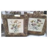 VINTAGE FLORAL WALL ART GOLD DISTRESSED FRAME META