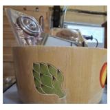 WOODEN BOWL AND CURTAIN TIE BACKS