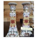 PAIR OF CHINESE ROSE PORCELAIN CANDLESTICKS