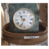 BENCHMARK QUARTZ CLOCK AND WOODEN LOOK TRAY
