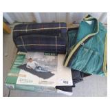 CAMP MATTRESS, CANVAS VEST, FLEECE BLANKET