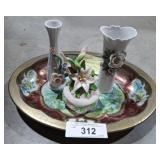 FLORAL BUD VASES, VINTAGE TRAY