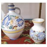 GLAZED TERRACOTTA URN AND VASE