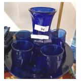 FRENCH COBALT BLUE VASE AND GLASSES