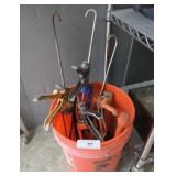 BUCKET OF TOOLS, CAULK GUNS, HAMMERS, MISC
