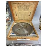 VINTAGE SAW CASE AND 10IN SAW BLADES