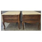 PAIR OF FRENCH PROVINCIAL END TABLES MARBLE TOP