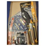 CHANNEL LOCKS. TAPE MEASURE, SAW BLADE