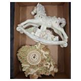 PORCELAIN MUSICAL ROCKING HORSE, CHERUB CLOCK