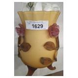 VINTAGE FROSTED GLASS VASE WITH APPLIED FLOWERS