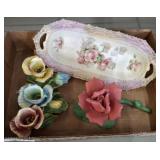 CAPODIMONTE FLORAL FIGURINES, GERMAN CELERY DISH