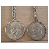 2 EISENHOWER DOLLARS IN BEZEL WITH CHAIN