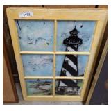 WINDOW SASH W/ PAINTED LIGHTHOUSE SCENE
