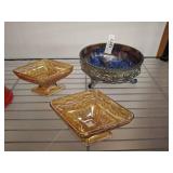 CARNIVAL BOWL, AMBER FOOTED BOWLS