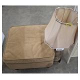 TABLE LAMP, UPHOLSTERED FOOTSTOOL W/ STORAGE