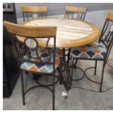 METAL BASE HIGH TOP TABLE, 4 CHAIRS