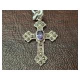 STERLING AND AMETHYST CROSS