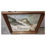 SIGNED CHILD ON BEACH PRINT   22X18