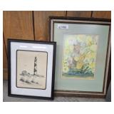 SIGNED LIGHTHOUSE PRINT, LADY WALL ART