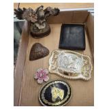 BELT BUCKLES, WALLET, FIGURINE