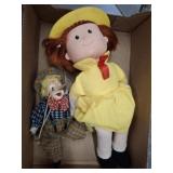 MADELINE CLOTH DOLL  AND VINTAGE CLOWN DOLL