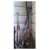 GROUP OF YARD TOOLS,SHOVELS, PICK AXE, MISC