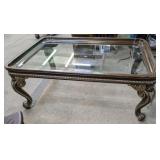 FRENCH PROVINCIAL STYLE GLASS TOP COFFEE TABLE **