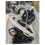 GROUP OF POWER SURGE PROTECTORS, CORDS, MISC **