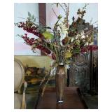 LARGE SERVING TRAY AND METAL VASE FAUX FLOWERS **