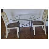 BEVELED GLASS TOP TABLE AND 2 CHAIRS
