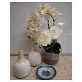 VASES AND ORCHID FAUX PLANT