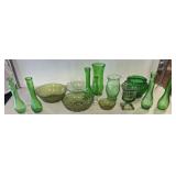 EMERALD GREEN DISHES, VASES, MISC