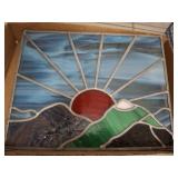 STAINED GLASS MOUNTAIN SCENE 12X8
